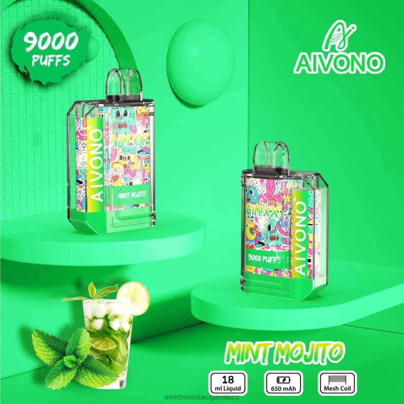 Aivono AIM XXL Průhledná nálepka na ústa 9000 mátové mojito TXXPF55 - Elektronická Cigareta Jednorázová