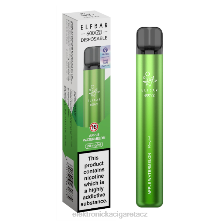 elektronická cigareta bez nikotinu 668X271 jablkový meloun ELFBAR 600V2 20 mg