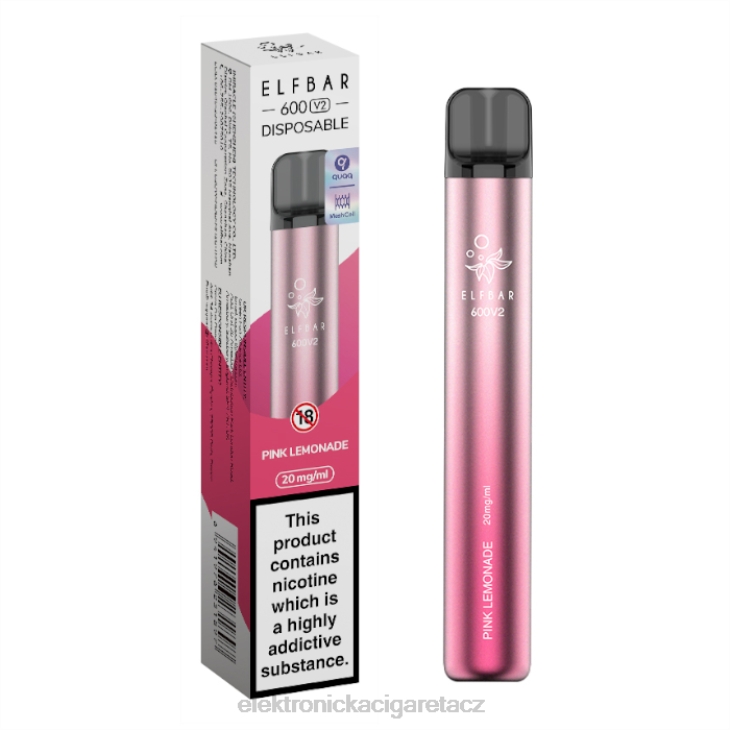 elektronická cigareta do letadla 668X292 růžová limonáda ELFBAR 600V2 20 mg