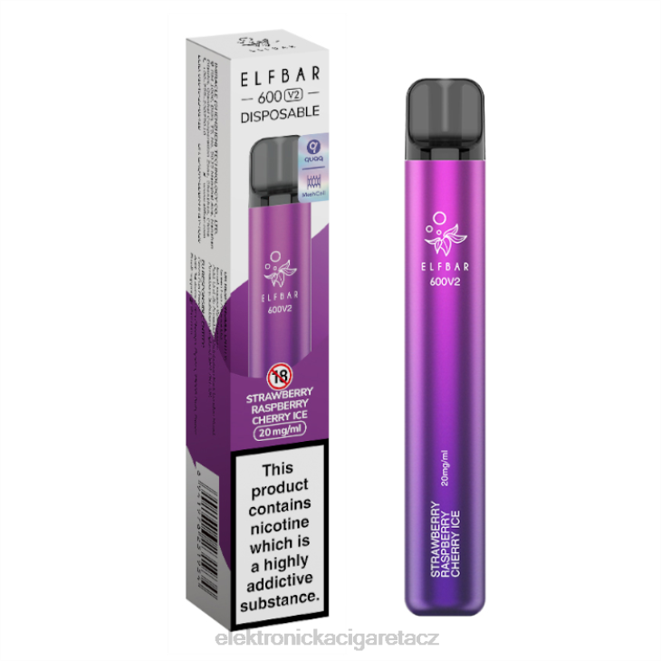 elektronická cigareta doplnovaci 668X296 jahoda malina třešeň led ELFBAR 600V2 20 mg