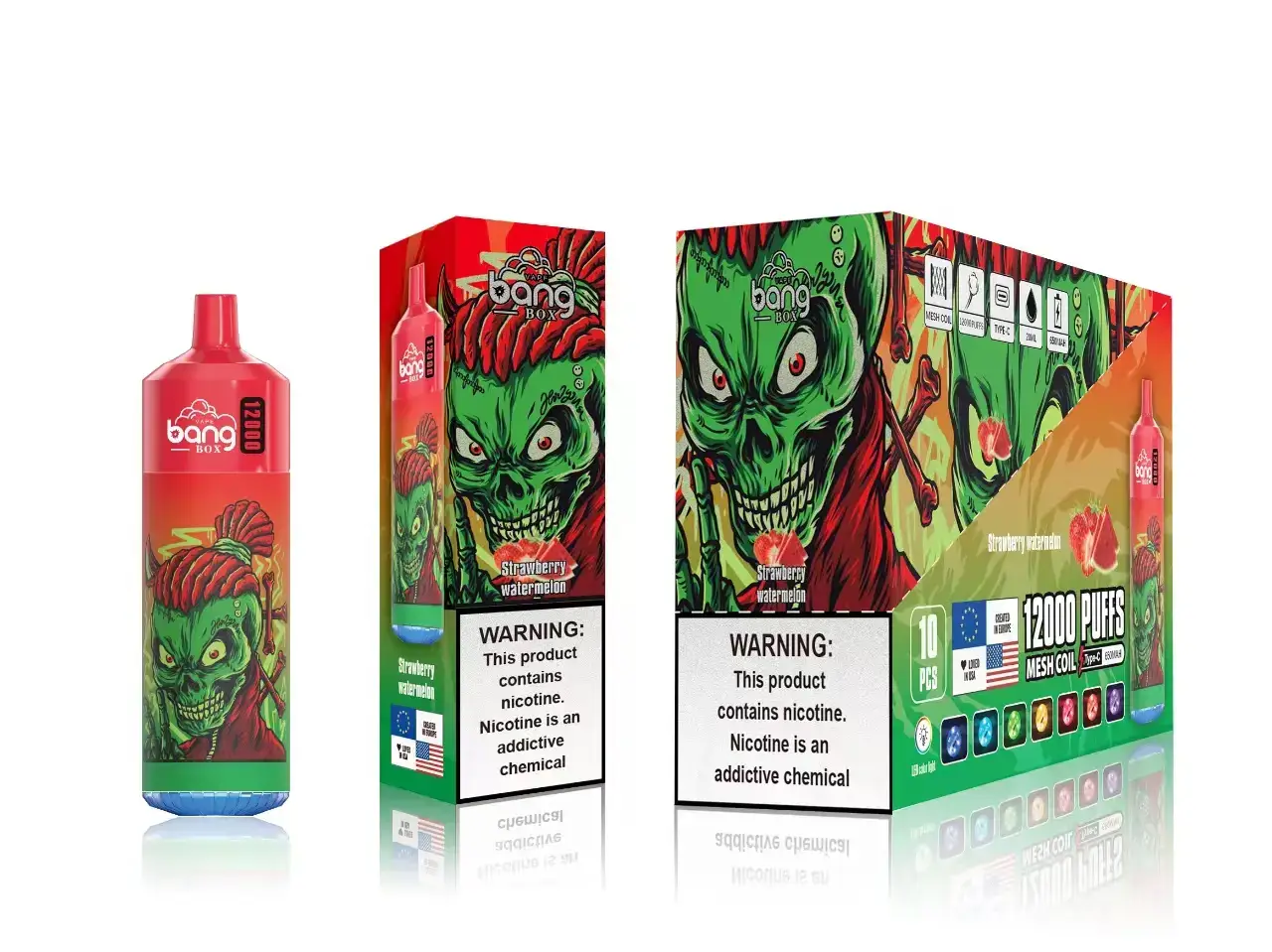 elektronická cigareta bez nikotinu 668X121 jahodový meloun Bang Box 12 000 šluků