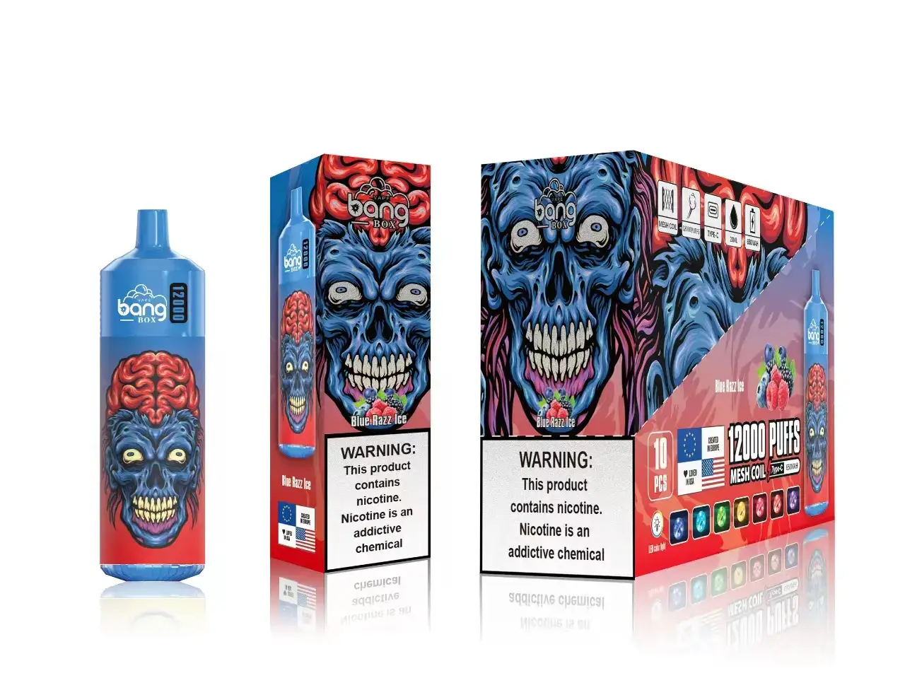 elektronická cigareta na liquid 668X117 modrý razz led Bang Box 12 000 šluků