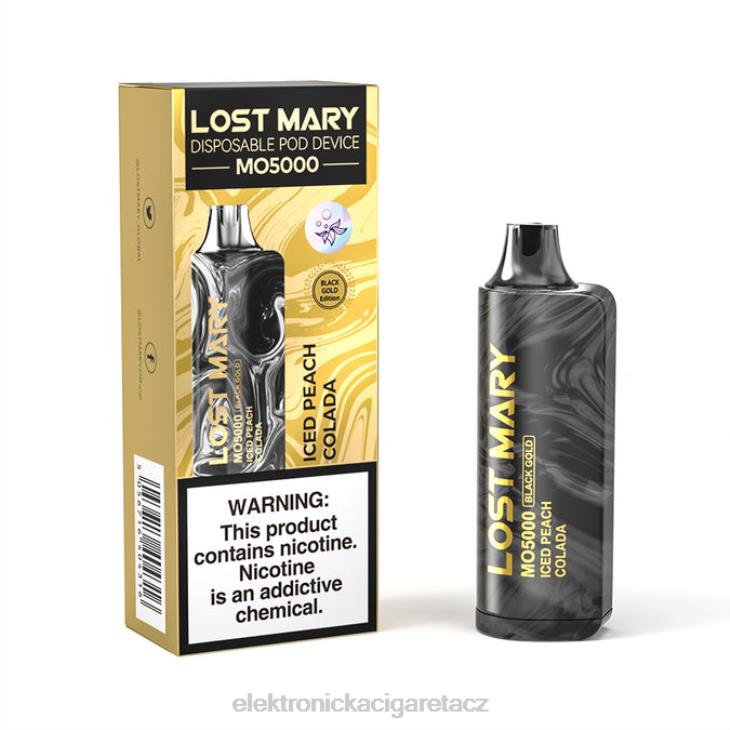 elektronická cigareta jednorázová 668X345 ledová broskvová colada LOST MARY MO5000 černé zlato 10ml